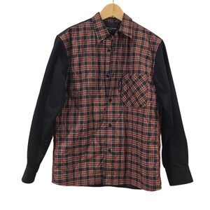 Comme des Garcons Homme Plaid Quilted Shirt Jacket XS Patchwork Black Sleeves